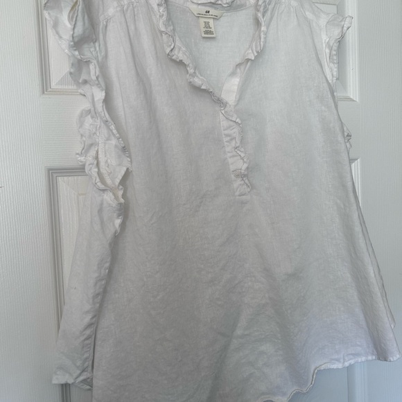 ❤️MAKE OFFER❤️ Sleeveless Ruffle white linen top shirt blouse H&M plus size XXL - Picture 2 of 5